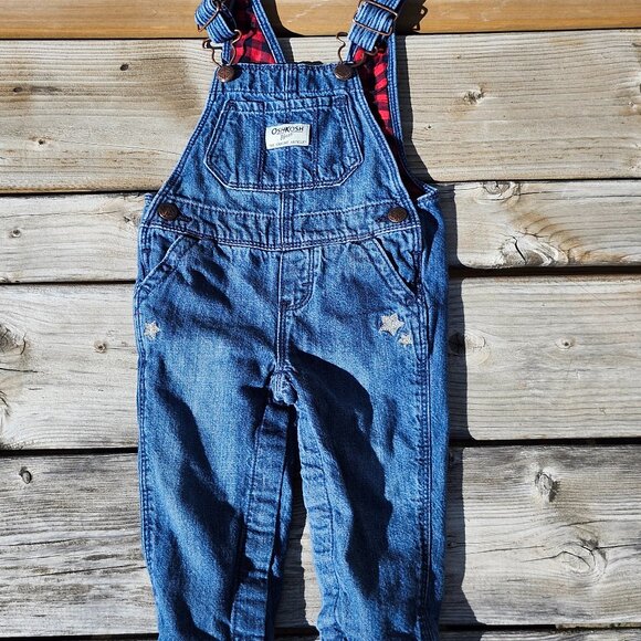 ADORABLE Carter's OshKosh B'Gosh Lined Overalls 9 Months Buffalo Check STARS - Picture 4 of 5